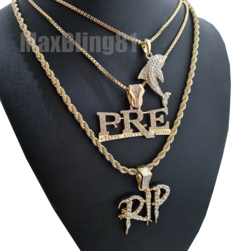 HIP HOP ICED YOUNG DOLPH PRE & DOLPHIN & RIP PENDANT & 20", 24" CHAIN NECKLACE - Picture 1 of 8