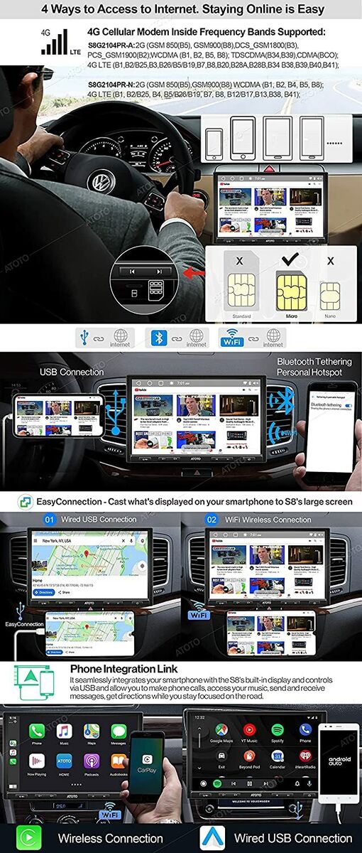 ATOTO S8 Pro 10in Double Din Car Stereo Radio Wireless Carplay/Android  Auto,2xBT