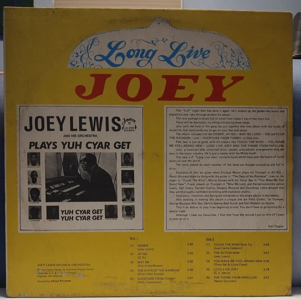 JOEY LEWIS Long Live Joey SCARCE 1974 DG JOEVAN/CHARLIE'S LP Soca-Calypso-Soul - Image 3 of 4