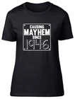 Womens Ladies Causing Mayhem since 1946 Birthday Fitted T-Shirt