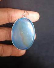 Elegant Oval Blue Agate Pendant sky Blue Color, Natural Stone, No Chain