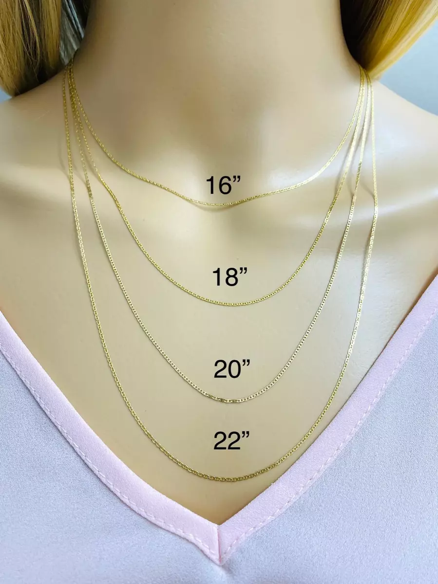 14K Solid Gold 1 mm Thick Mariner Link Chain 16 18 20 22 inch