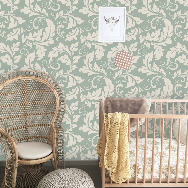 Floral Removable wallpaper green and white wall mural traditional eBay