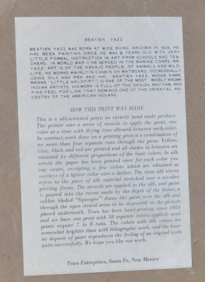 BEATIEN YAZZ (1925-) SERIGRAFÍA ORIGINAL - NIÑA NAVAJO SOSTENIENDO CORDERO - TEWA Foto 4 de 4