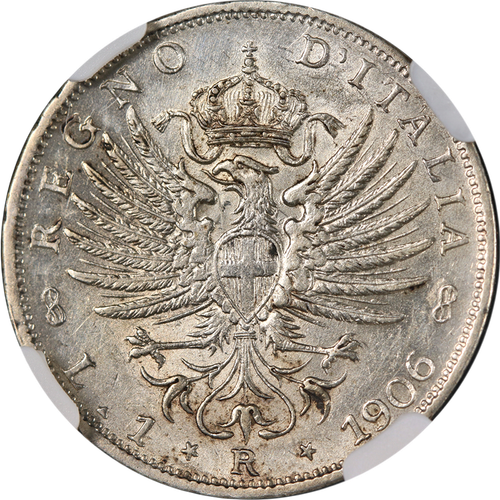 1906 R Italy Lira NGC AU58 Nice Luster Nice Strike - Picture 2 of 4