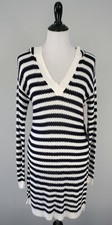 New CYNTHIA ROWLEY Blue White Striped Hooded V-Neck Long Sleeve Sweater Dress M