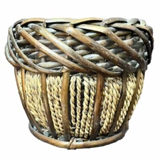 Unique Wicker and Jute Rope Round Basket 5x6.5 Decor