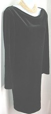 SOCIAL CIRCLES Black Stretch Velvet Sheath Dress Draped Neck Long Sleeve Sz 6