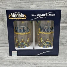 Cerveza Modelo 16oz Acrylic Beer Glasses Set Of 2 Clear Logo Print Man Cave Bar