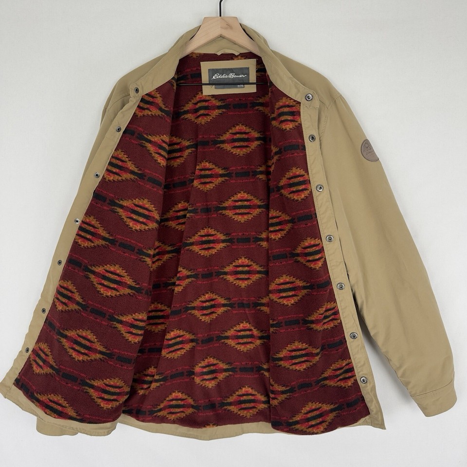 Eddie Bauer Jacket Mens XXL Brown Aztec Fleece Lined Pockets Warm