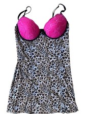 Rampage Y2K Leopard Print Negligee Babydoll Slip Dress Womens Medium Brown Pink