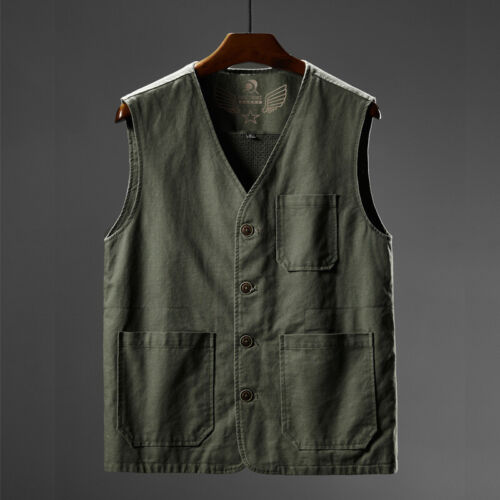 Men Cargo Waistcoat Pocket Gilet Combat Army Vest Sleeveless Plus Size Work Top - Afbeelding 1 van 12