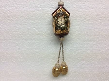 Blown Glass Ornament Cuckoo Clock w/ Pinecones Christmas Clock Red Gold