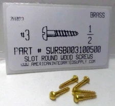 #3x1/2 Round Head Slotted Wood Screws Solid Brass (100)