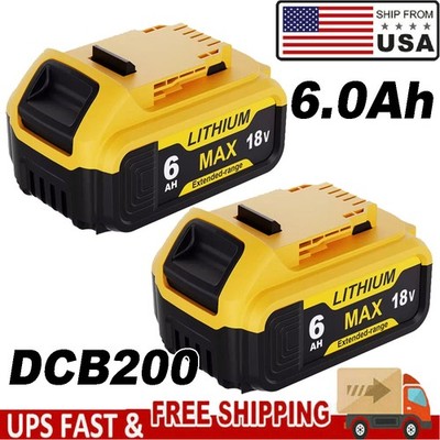 2X 20V 20V 6.0Ah MAX Battery Power Tool Replace for DCB184 DCB181 DCB182 DCB200