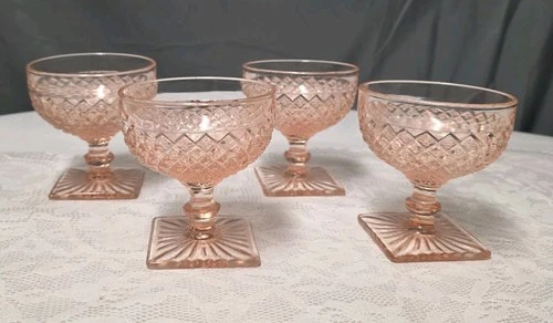 Miss America Pink Depression Glass Footed Champagne/Sherbet Cups, Set Of 4,