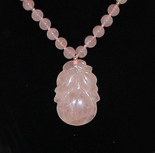 PINK JADE BEADED NECKLACE - LOTUS FLOWER PENDANT - 6MM GOLD-FILLED BEADS