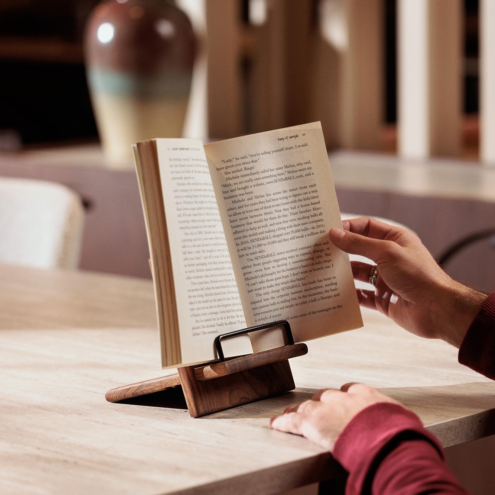 Handmade Wooden Book Holder Walnut Cookbook Stand for Kitchen Counter