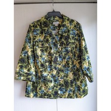 Cjbanks Women's Green Blue Button Front Collared 3/4 Sleeve Jacket size 2X