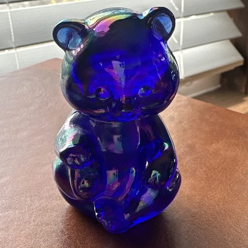 Fenton Glass  Vintage Iridescent Rainbow Carnival small Bear 2 1/2”