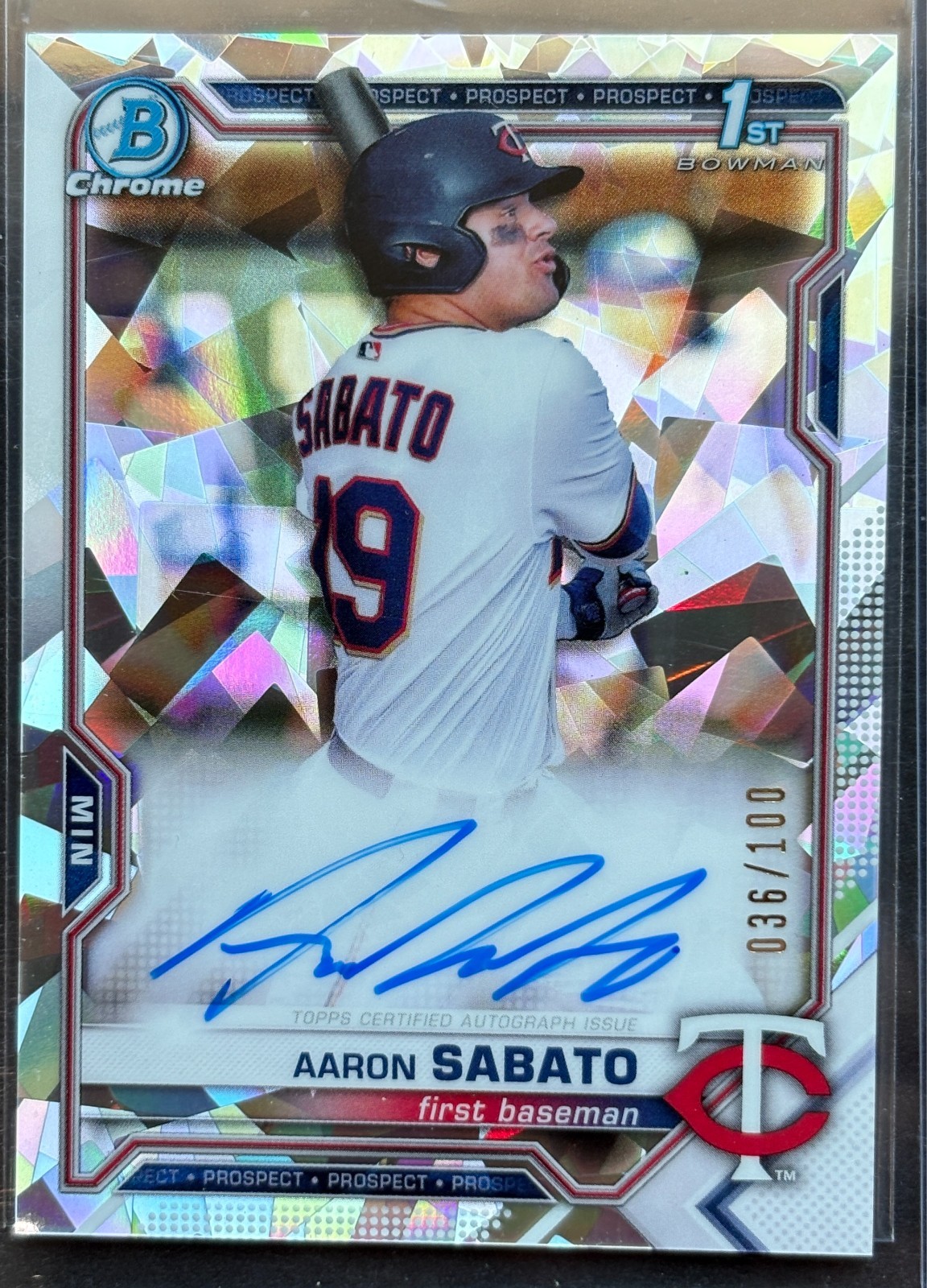 AARON SABATO 2021 1st Bowman Chrome Prospect Atomic Refractor Auto /100 CPA-AS