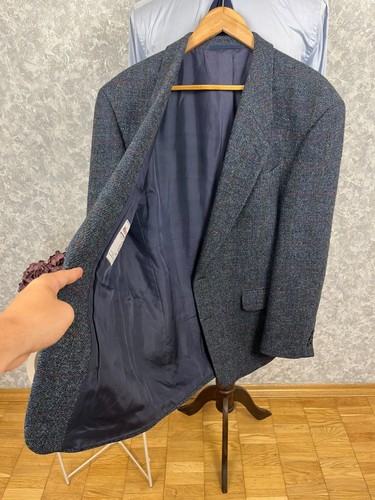 Harris Tweed Blue Windowpane Wool Vintage Preppy Style Blazer Jacket 44, EU 54 - Picture 7 of 9