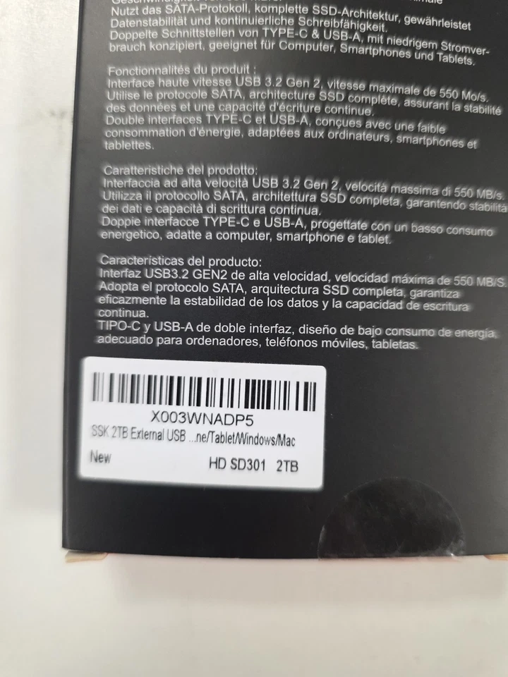 SSK 2TB External SSD USB Drive, 2-in-1 Dual Drive USB Type C and USB A 550MB/s - Image 2 of 2