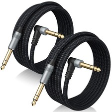 2 Pack 10FT 1/4" TRS Balanced Audio Cable Stereo Right Angle Male to Male Cord