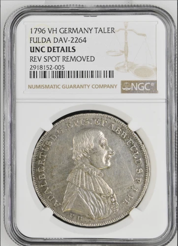 1796 VH Germany Fulda, Adalbert III von Harstall, 1 Thaler Taler NGC UNC RARE!