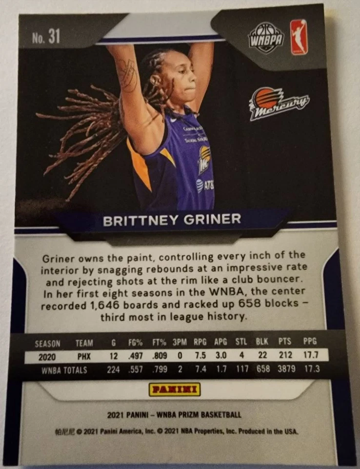 2021-22 Panini Prizm WNBA Prizms Green Brittney Griner Phoenix Mercury #31 - Image 2 of 2