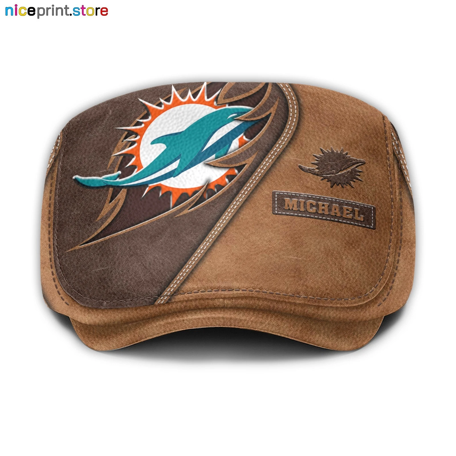 Leather Cap Miami Team Dolphins Jeff Cap football Newsboy Cap Golf Cap football Flat Cap