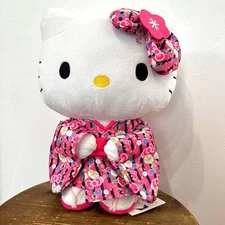 Sanrio Kawaii Japan Hello Kitty Kimono Plush Doll Pink Black 2014 Rare