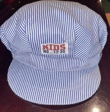 Child's Fitted Blue and White Striped Railroad Engineer Train Conductor Hat