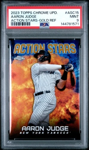 Aaron Judge 2023 Topps Chrome Update Gold Refractor Action Stars /50 PSA 9