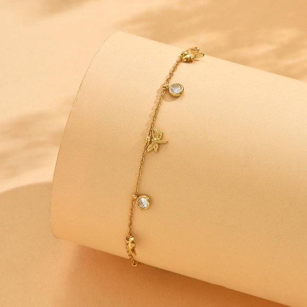 Alternate view of Dragonfly Bracelet For Women 18k Gold Plated Dragonfly Charm Bracelets Cute Diam