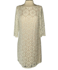 JESSICA HOWARD Size 12 Shift Dress Ivory Lace Beige Lining 3/4 Sleeve