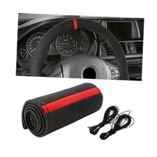 Car Steering Wheel Cover, Stitch On Full Surround Soft Suede Steering Black/Red