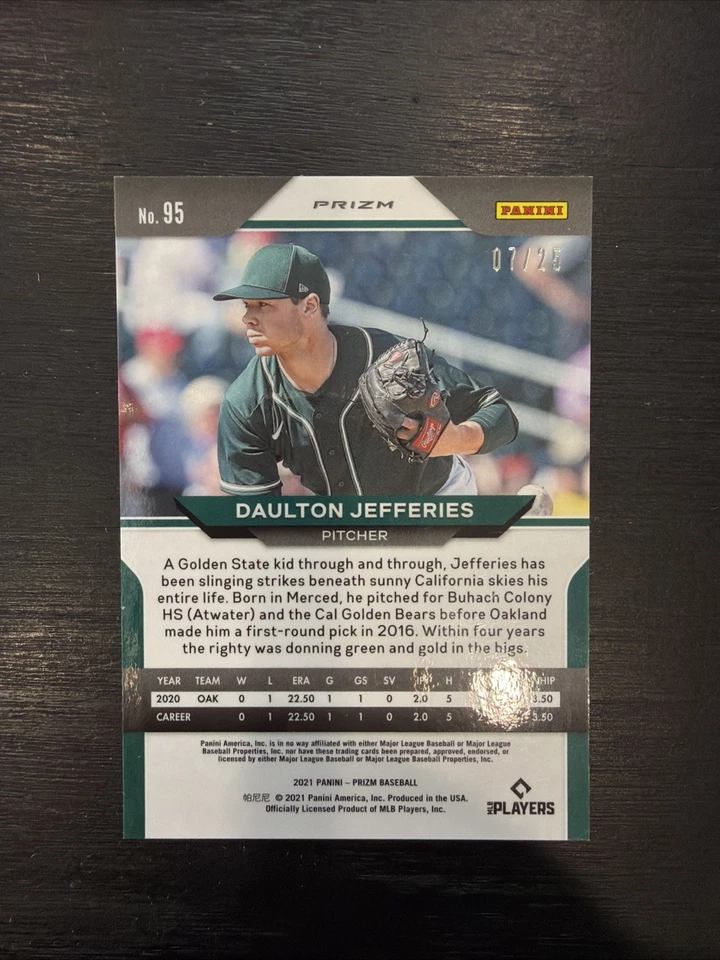 2021 Panini Prizm  Daulton Jefferies Cracked Ice RC 07/25 A’s - Image 2 of 2