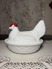 Vintage Westmoreland Milk Glass Hen on Nest 7” Split Tail