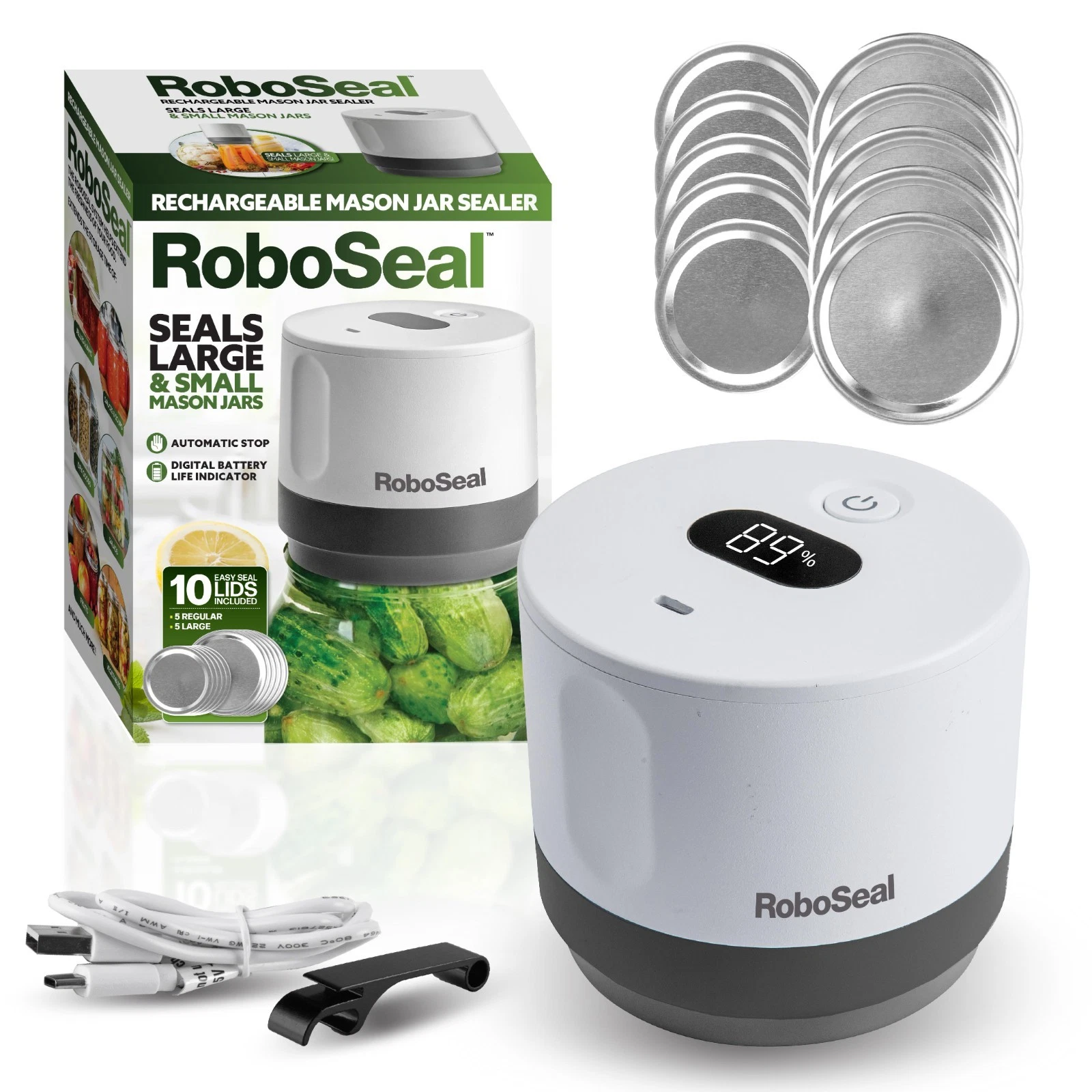 RoboSeal Rechargeable Mason Jar Vacuum Sealer Kit with 10 Lids-1 Touch Operation
Opens in a new wind