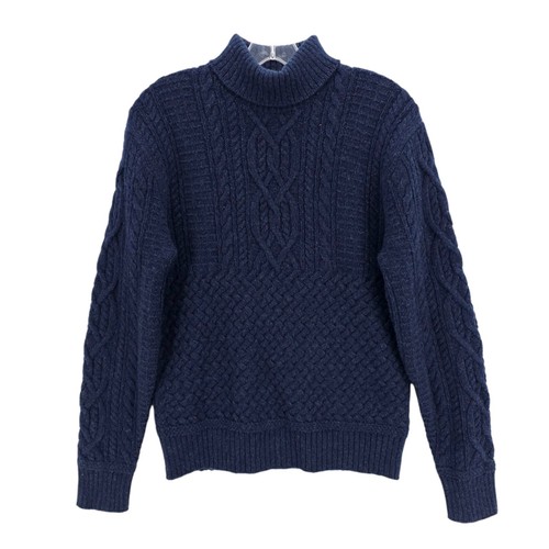RRL Double RL Navy Wool Cashmere Cable Knit Turtleneck Sweater Men's Size Small