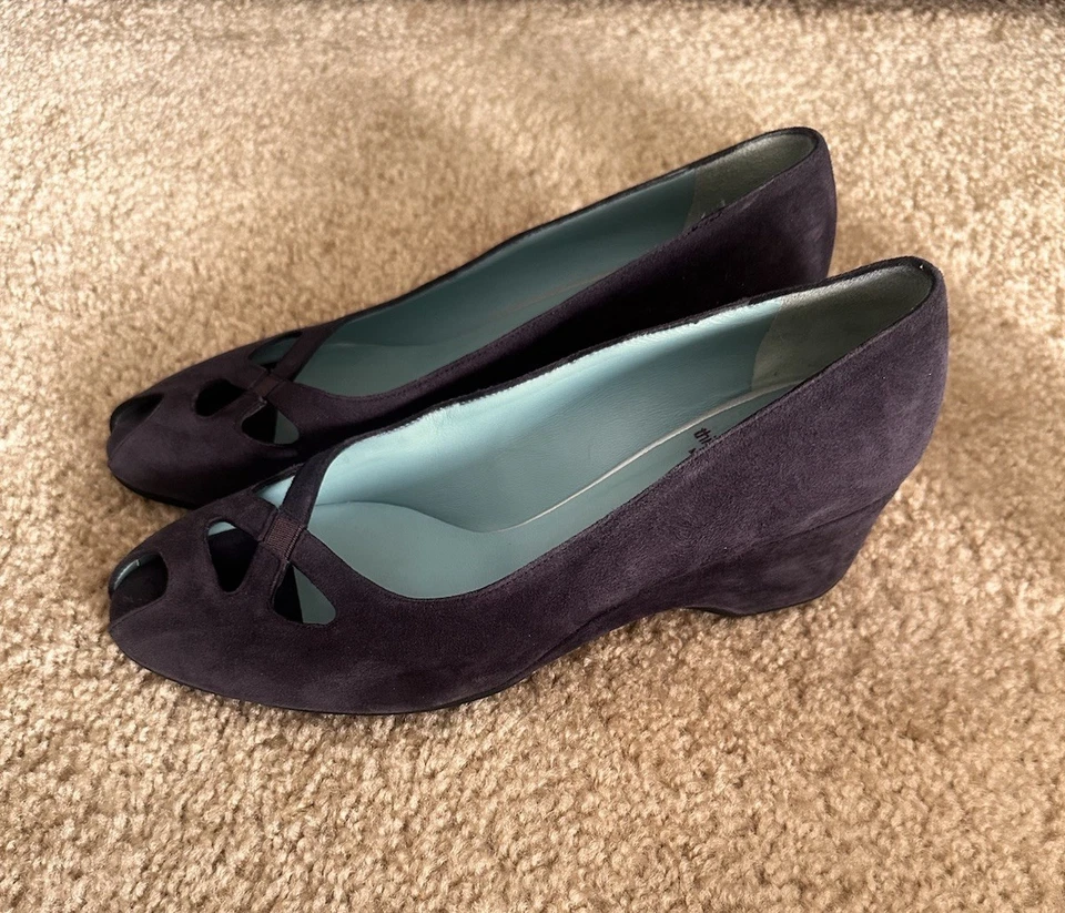 Thierry Rabotin Mujer’s Gamuza Azul Genuino Italiano Punta abierta Sin Cordones Cuña 40 US9 Foto 3 de 4