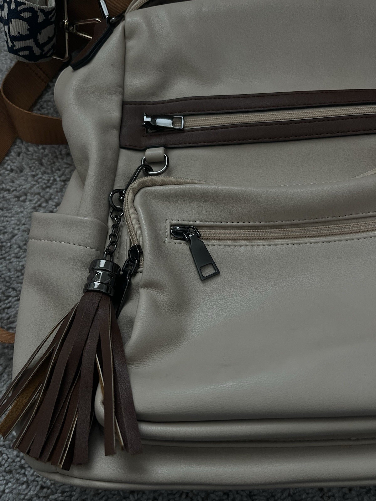 Beige Brown Backpack Purse Patterned Detachable S… - image 12