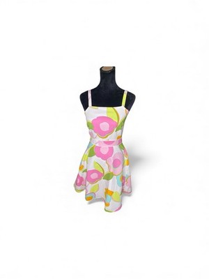 Vintage Tori Richard Honolulu Mod Halter Floral Dress Size 6 White and Pink
