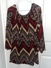 Win Win Multi Print Ball Sleeve Tunic L/XL women dress stripes knee length 