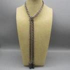 Vintage Lariat Necklace Silvertone Tassels Fringe 39 Inch
