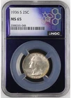 1936 S 25C Washington Silver Quarter -NGC MS65 - Free Shipping