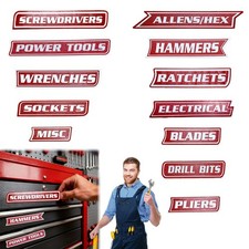 Magnetic Tool Box Labels 3D Printed Drawer Organizer Tags Red set 12 Pack