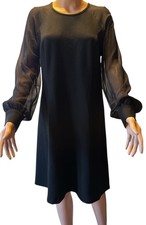Calvin Klein Black Sheer Sleeve Dress Size 10 – Elegant Puff Cuff Detail