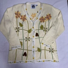 Vintage Storybook Knits Bee Flower Embroidered Cardigan Vest Set Women's M